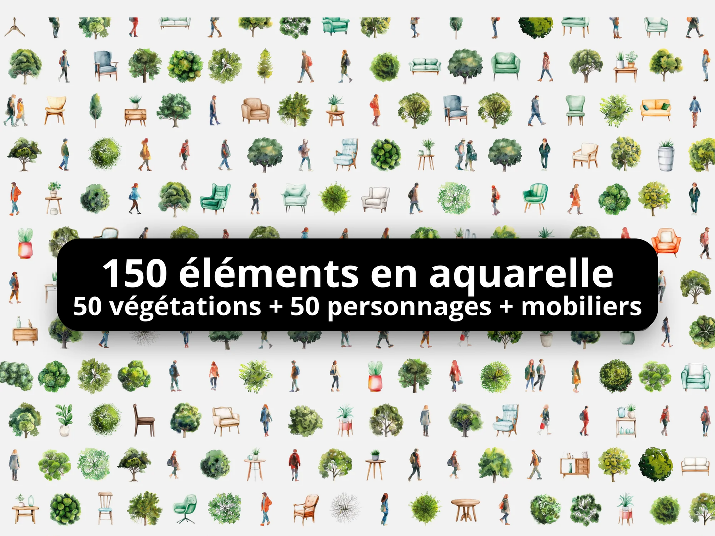 Pack complet - style aquarelle (150 éléments)