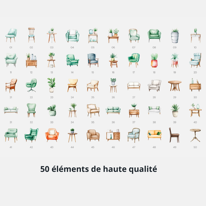 Pack de mobilier en aquarelle